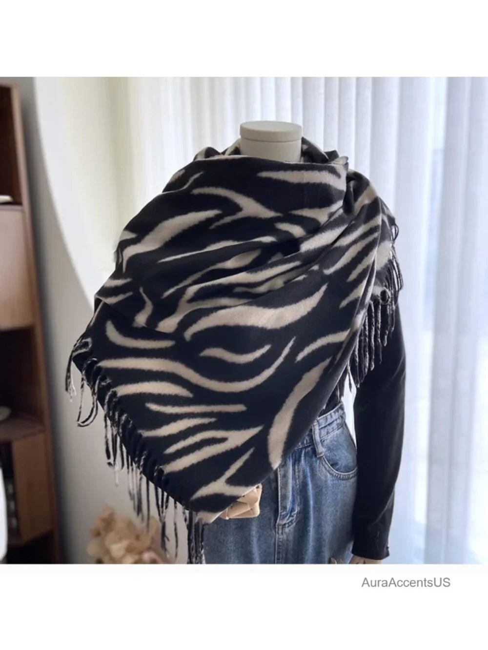 Chunky Knit Plaid Scarf - Oversized Shawl Wrap, Fashionable Winter Accessory